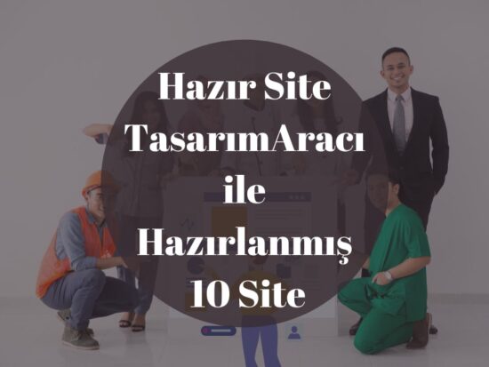 Farklı mesleklerden (doktor, iş insanı, aşçı, mühendis) profesyoneller, Hazır Site Tasarım Aracı'nın her sektör için uygunluğunu temsil eden bir web sitesi tasarımı etrafında bir araya gelmiş.