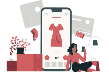 Cep telefonundan alışveriş yapan kadın, doğru e-ticaret altyapısı seçimi ile oluşturulan kullanıcı dostu bir e-ticaret sitesindeki sorunsuz müşteri deneyimini temsil ediyor.