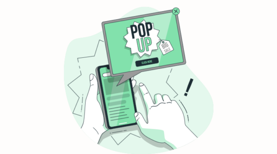Akıllı telefonda gezinen bir kullanıcıya gösterilen, 'Büyük İndirim' etiketli bir pop-up bildirimi. Görsel, WordPress popup eklentilerinin önemini ve dönüşüm artırma gücünü simgeliyor.