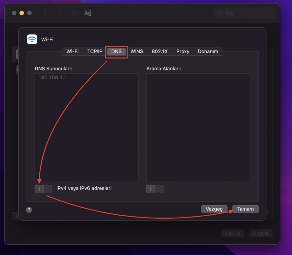 MacOS Cihazlarda DNS Değiştirme