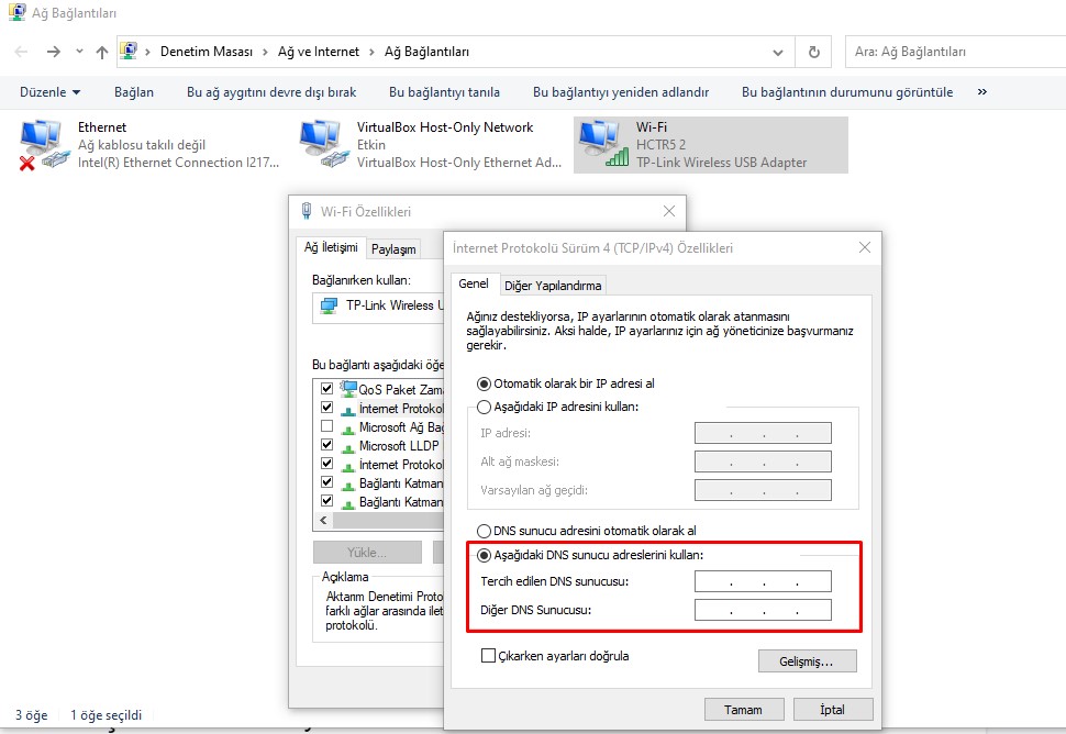 Windows Cihazlarda DNS Değiştirme
