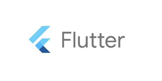 Google tarafından geliştirilen Flutter mobil uygulama geliştirme çerçevesinin logosu. Mavi tonlarda stilize bir 'F' harfi ve yanında gri renkli 'Flutter' yazısı yer alıyor.