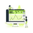Organik hit artırma stratejileri uygulayan iki SEO uzmanı, büyük bir monitördeki dalgalı trafik grafiğini ve web sitesi performans metriklerini inceliyor.