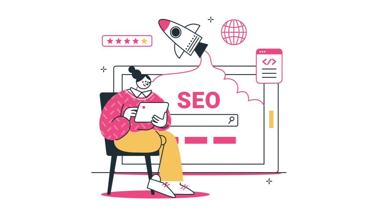 Tabletiyle Domain Authority üzerine çalışan bir SEO uzmanı. Arkadaki ekrandan fırlayan roket, yüksek DA değeriyle elde edilen SEO performans artışını ve SERP'lerdeki yükselişi temsil ediyor.