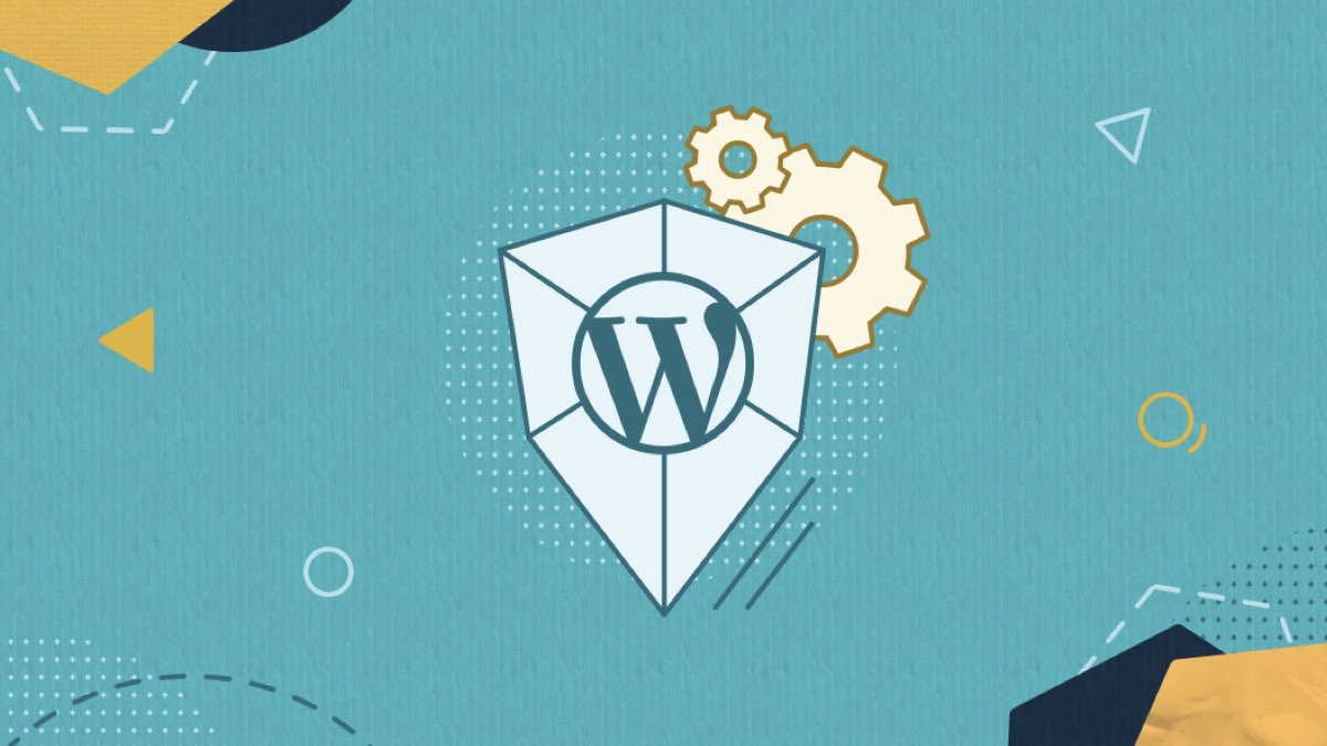 WordPress logosunu taşıyan bir kalkan ve arkasındaki dişliler, en iyi WordPress güvenlik eklentilerinin bir siteyi siber tehditlere karşı nasıl aktif olarak koruduğunu simgeliyor.