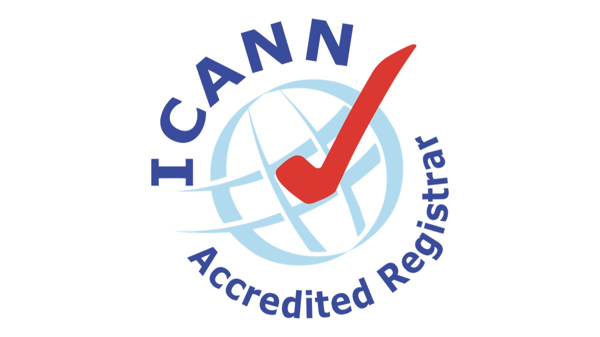 ICANN Accredited Registrar logosu, RAA sözleşmesi uyarınca domain kayıt kuruluşlarının güvenilirliğini ve WHOIS doğrulama yükümlülüğünü simgeleyen kırmızı bir onay işareti içeriyor.