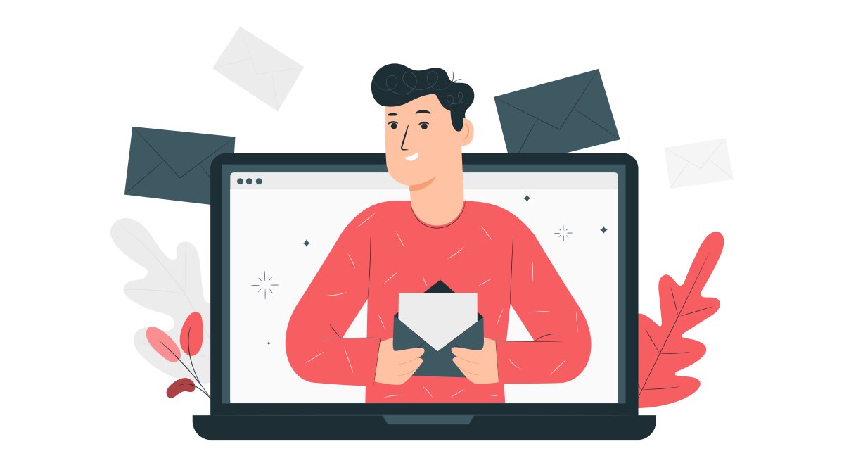 Hosting - Alan Adı Uzantılı Kurumsal E-posta Nedir? Nasıl Alınır? Kırmızı kazaklı gülümseyen bir adam, dizüstü bilgisayar ekranından çıkarak profesyonelliği ve güvenilirliği simgeleyen bir e-posta zarfını açıyor. Arka planda uçuşan e-postalar, kurumsal iletişim sürecini betimliyor.