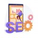Hosting değişikliği sonrası organik trafik kaybını önlemek için bir uzman, telefon ekranındaki SEO performans grafiğini yönetiyor, yanında teknik ayarları simgeleyen dişliler bulunuyor.