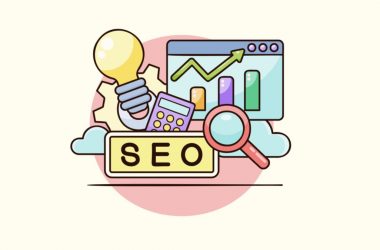 Hosting - Sunucu Konumu SEO ve Site Hızını Nasıl Etkiler? konseptini anlatan illüstrasyon. Büyüyen bir grafik, analiz için büyüteç, fikirler için ampul ve SEO etiketi, doğru sunucu seçiminin site hızını ve arama sıralamalarını nasıl olumlu yönde etkilediğini canlı renklerle görselleştiriyor.
