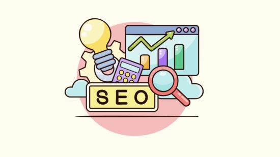 Hosting - Sunucu Konumu SEO ve Site Hızını Nasıl Etkiler? konseptini anlatan illüstrasyon. Büyüyen bir grafik, analiz için büyüteç, fikirler için ampul ve SEO etiketi, doğru sunucu seçiminin site hızını ve arama sıralamalarını nasıl olumlu yönde etkilediğini canlı renklerle görselleştiriyor.