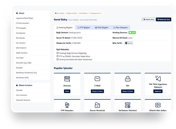 Hosting.com.tr müşteri paneli